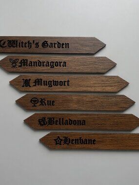 Witch's Garden Stake Set | Belladonna Henbane Mandragora | Dark Walnut